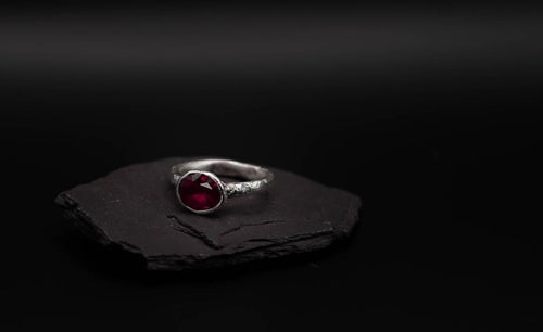 Brutalist Silver Clay Ring with Lab Grown Ruby
