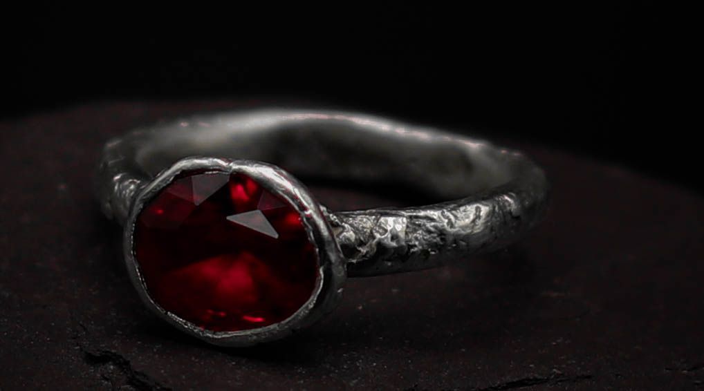 Brutalist Silver Clay Ring with Lab Grown Ruby
